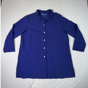 Susan Graver Women 1X Blue Eyelet Long Sleeve Open Front Layering Jacket Plus